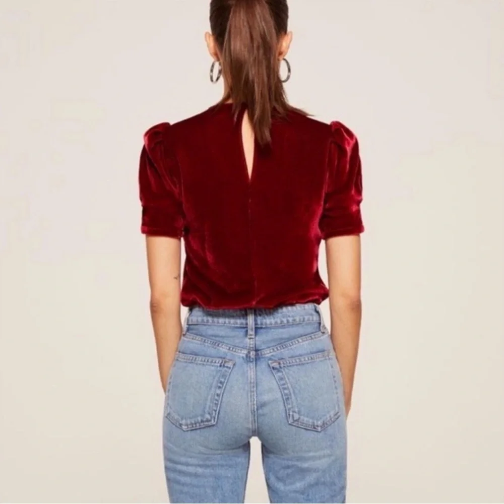 Reformation Deep Red Velvet Blouse